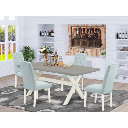 East West Furniture 5 Piece X-Style Dining Table Set - Linen White X097CE215-5